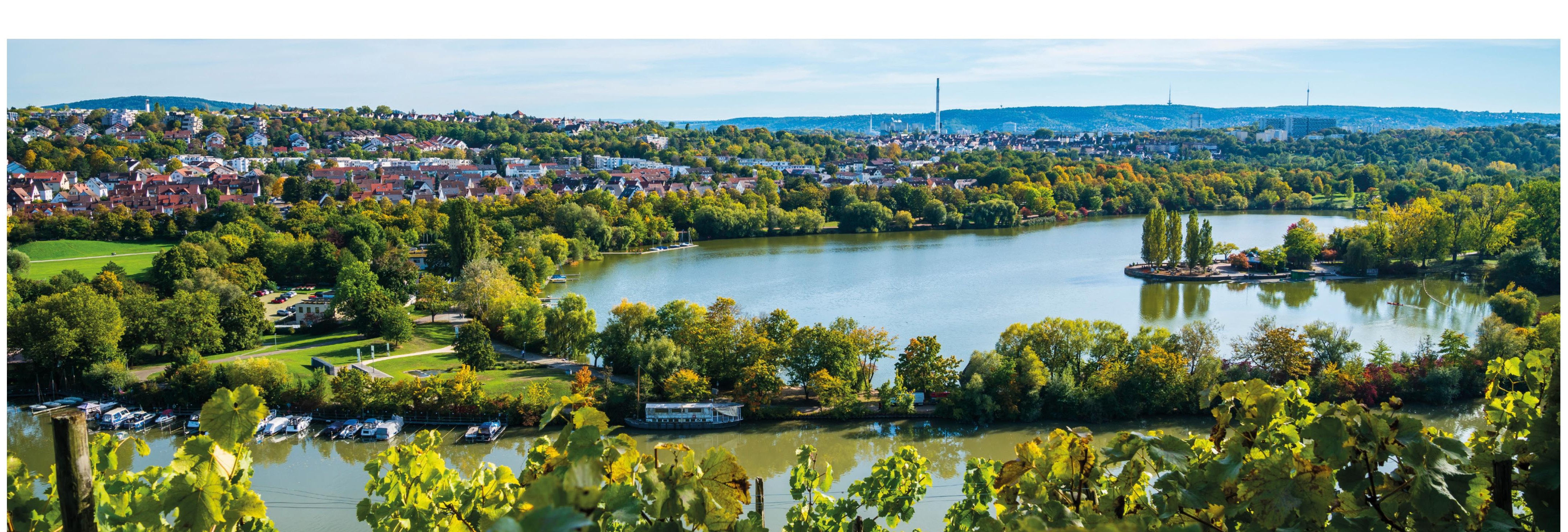 Blick aus den Weinbergen über den Neckar bei Stuttgart-Wangen